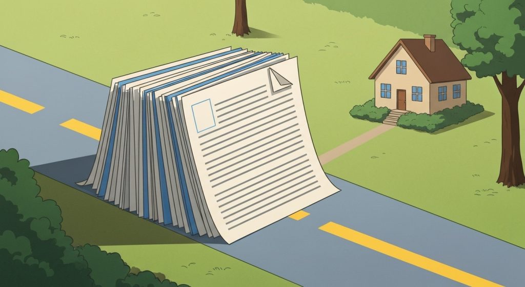 Gráfico ilustrativo de um financiamento imobiliário travado por documentação incompleta.