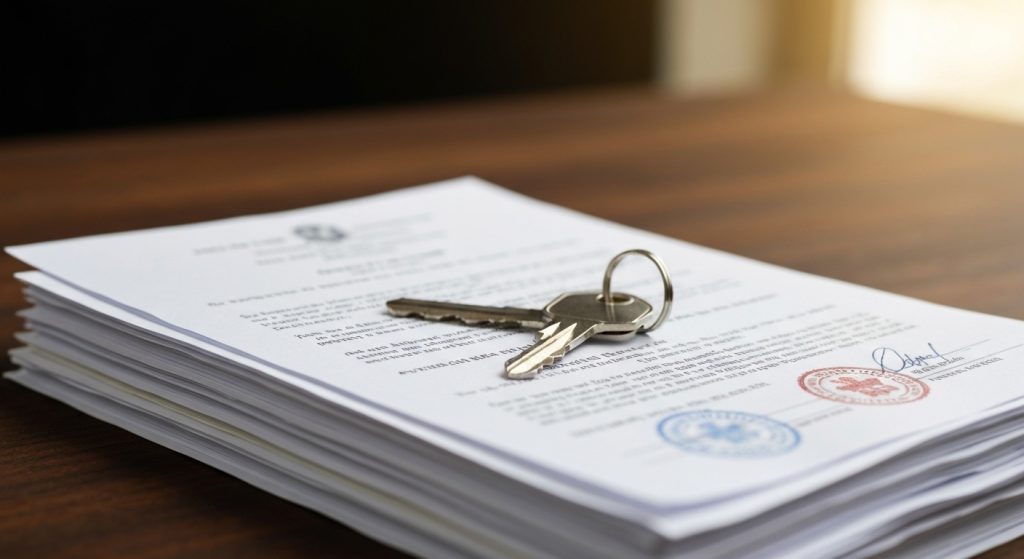 Documentos e chave de imóvel simbolizando aprovação de financiamento