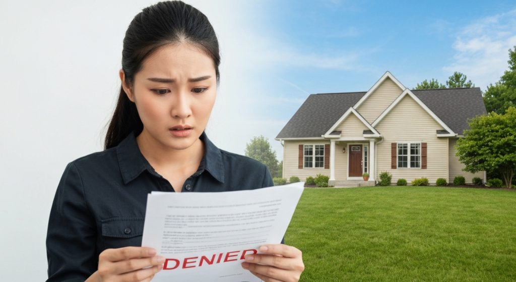 Pessoa preocupada com documentos de financiamento imobiliário negado