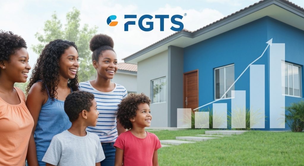 Família brasileira celebrando a conquista da casa própria com o auxílio do FGTS.