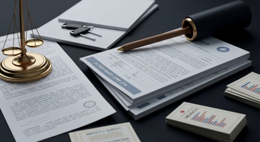 Representação visual dos riscos associados à documentação incompleta em financiamentos imobiliários, com foco no impacto financeiro e legal.