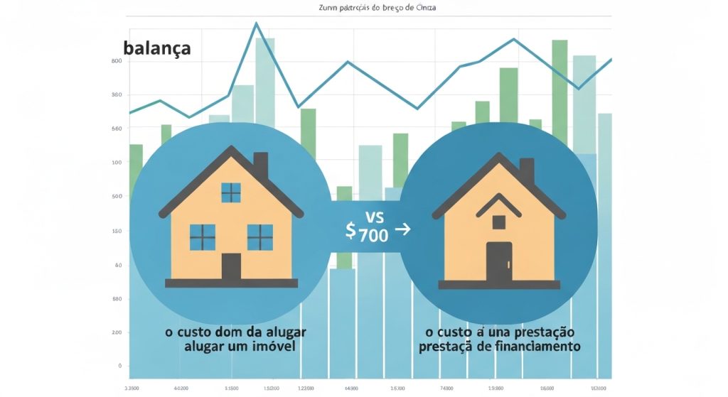 Comparativo visual entre aluguel e prestação de imóvel com foco financeiro.