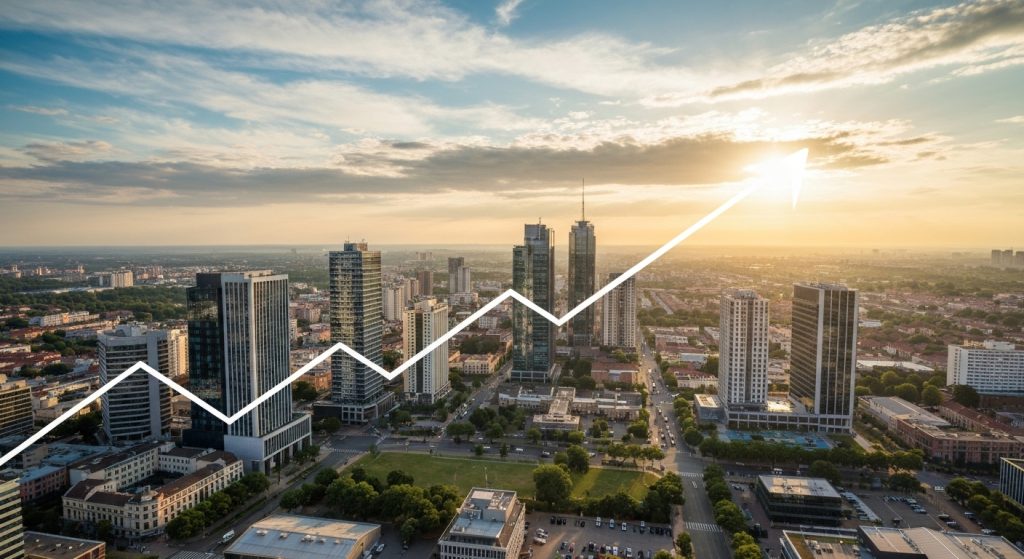 Mercado imobiliário em ascensão com ciclos econômicos favoráveis.