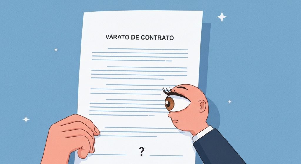 Ilustração de um olho examinando um contrato em busca de cláusulas escondidas