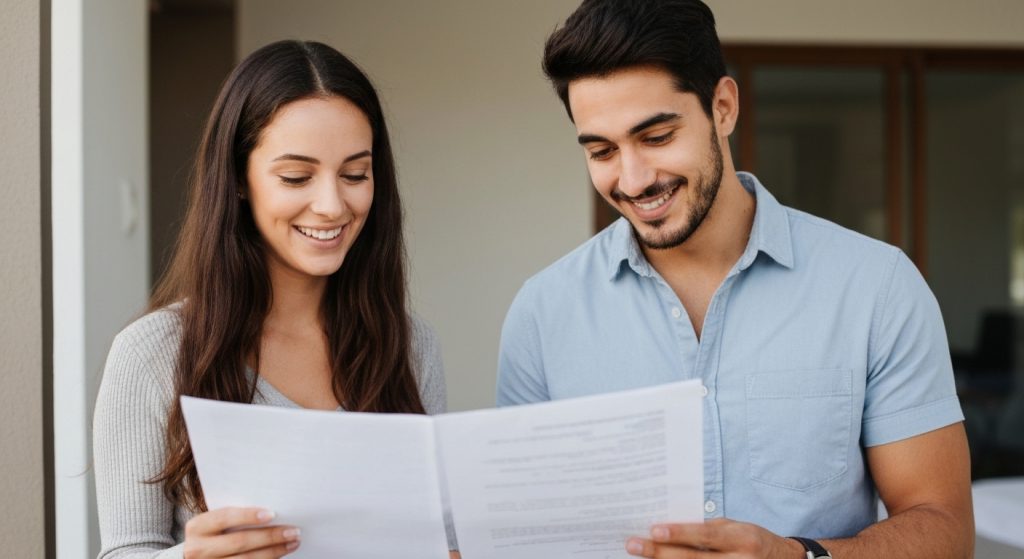 Casal feliz comprando um imóvel sem erros