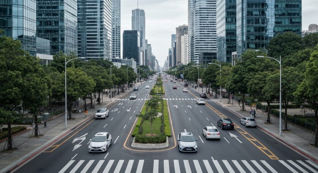 Horizonte urbano moderno representando crescimento e valorização imobiliária a longo prazo.