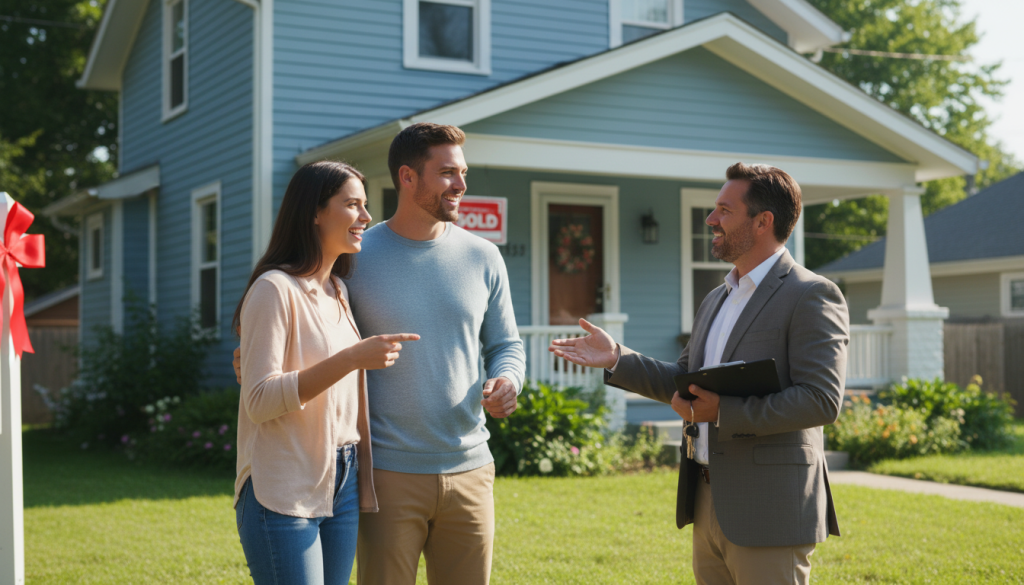 Casal negociando a compra de um imóvel usado com corretor