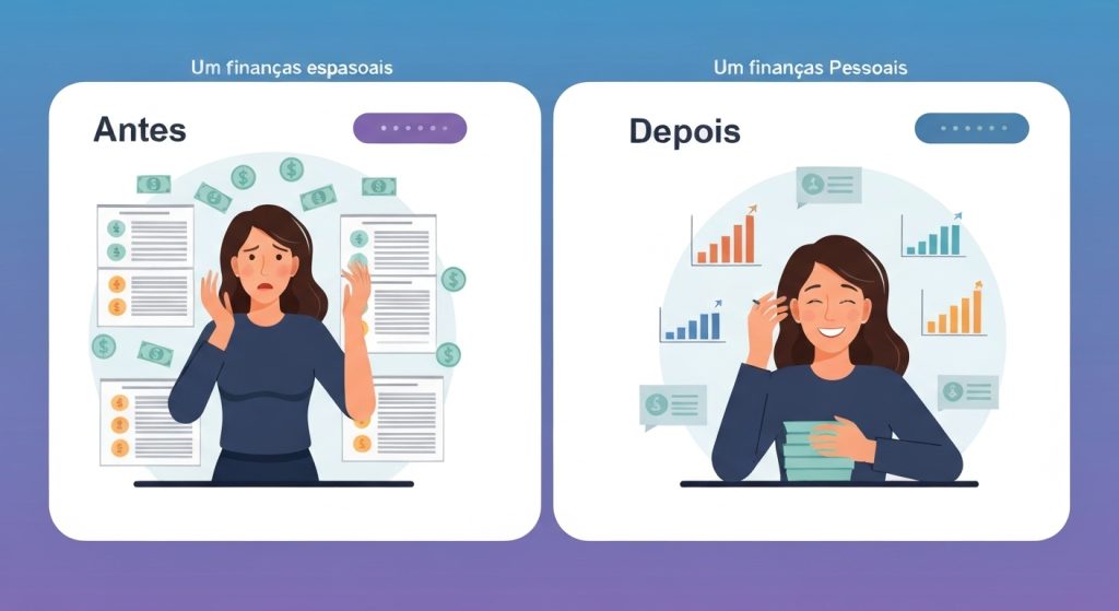 Ilustração de pessoa controlando finanças e evitando compras por impulso para economizar