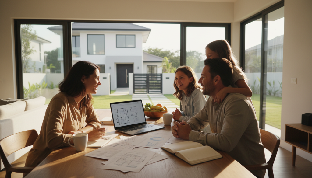 Família planejando a compra de um imóvel