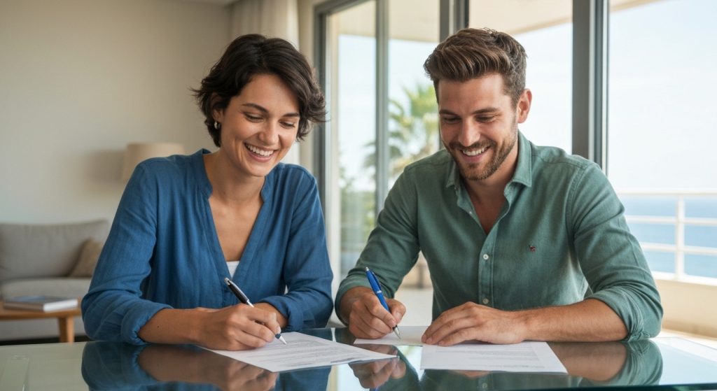 Contrato de aluguel por temporada sendo assinado