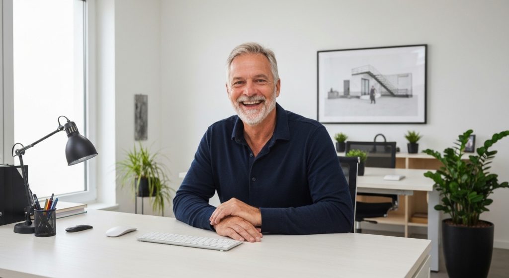 Corretor de imóveis apresentando planta de casa para casal