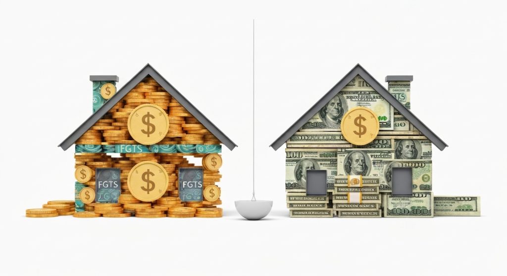 Comparação visual entre usar FGTS e recursos próprios para comprar imóvel