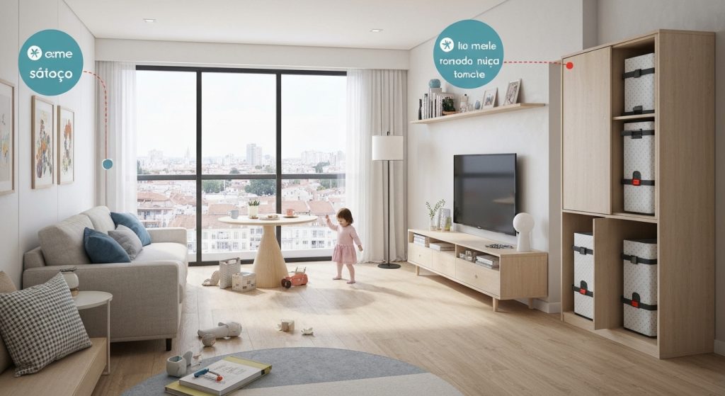 Apartamento seguro para crianças com equipamentos de proteção instalados.