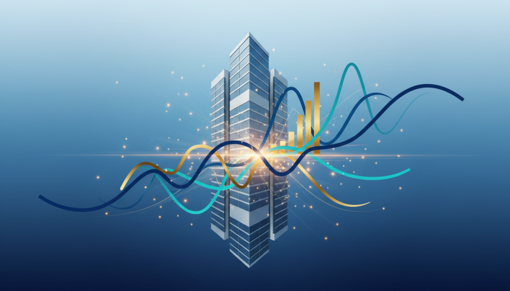 Gráfico abstrato de mercado imobiliário influenciado por economia e política