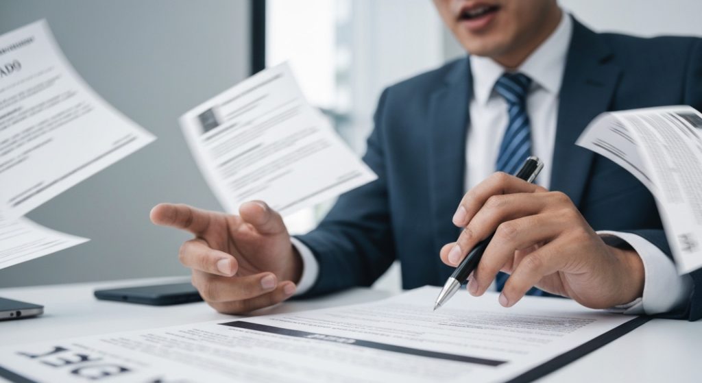 Casa em construção com elementos de tempo e burocracia