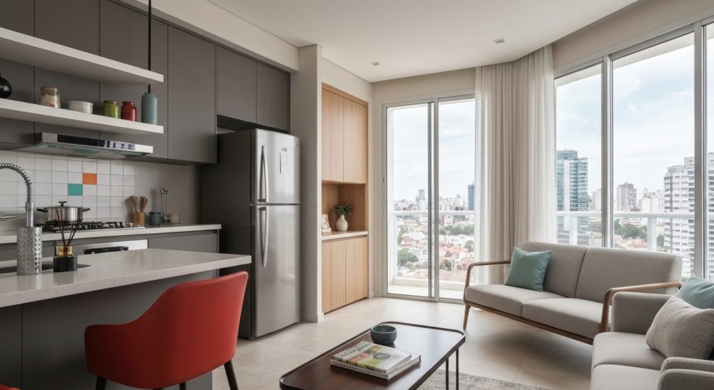 Apartamento compacto moderno e futurista com tecnologia integrada