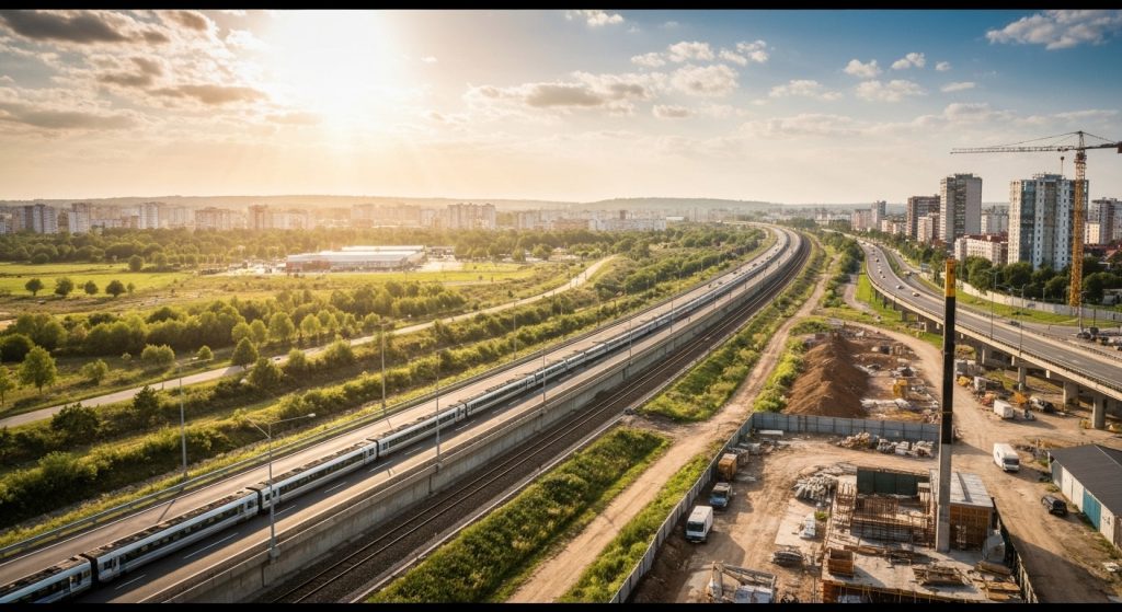 Paisagem de desenvolvimento regional com infraestrutura moderna