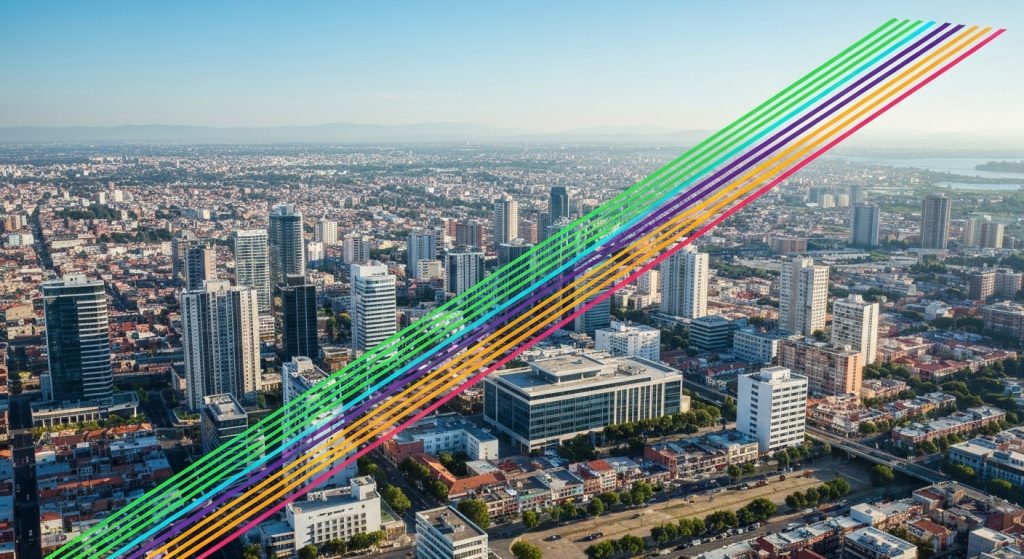 Gráfico de valorização imobiliária com mapa da cidade
