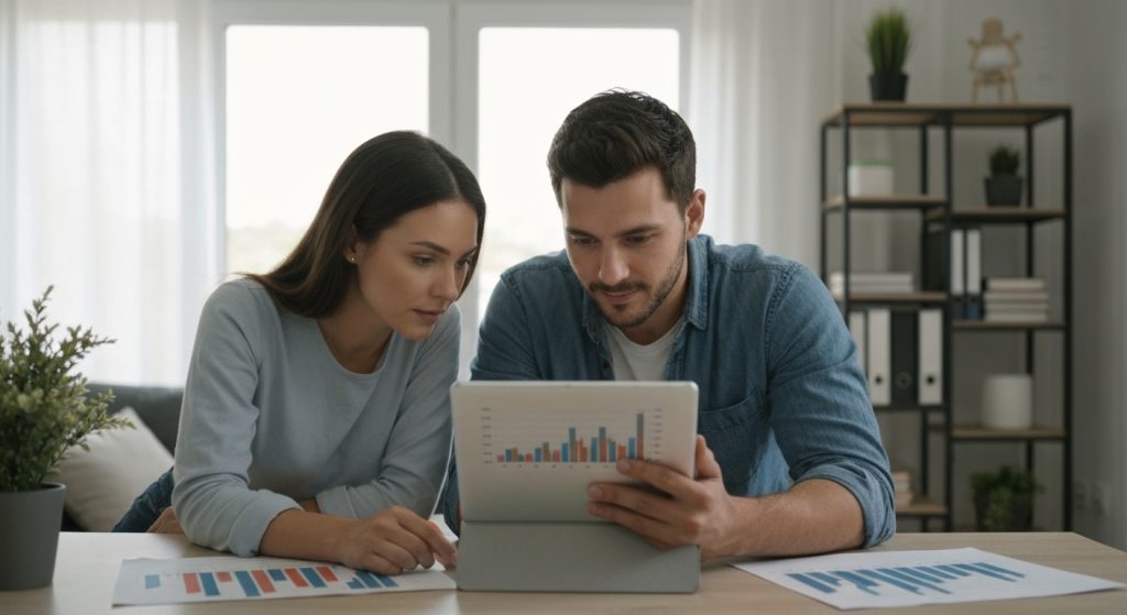 Casal planejando investimento para compra de imóvel com segurança