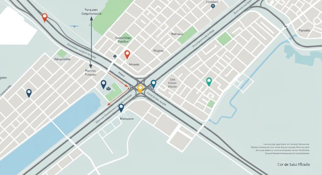 Mapa urbano com destaque para infraestrutura e valorização de imóveis