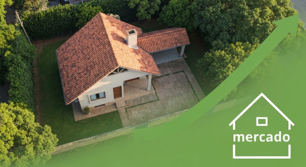 Gráfico de mercado imobiliário com casa em recuperação durante crise econômica