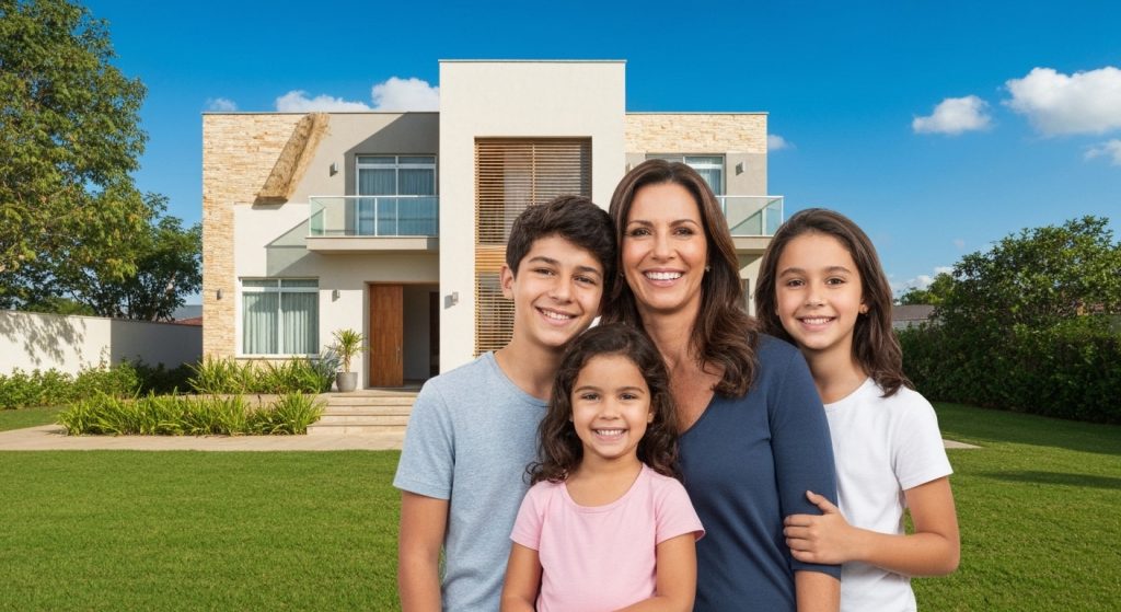 Família celebrando a conquista da casa própria com o programa Minha Casa Minha Vida.