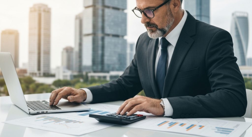 Análise de investimento em imóvel com gráficos e documentos.