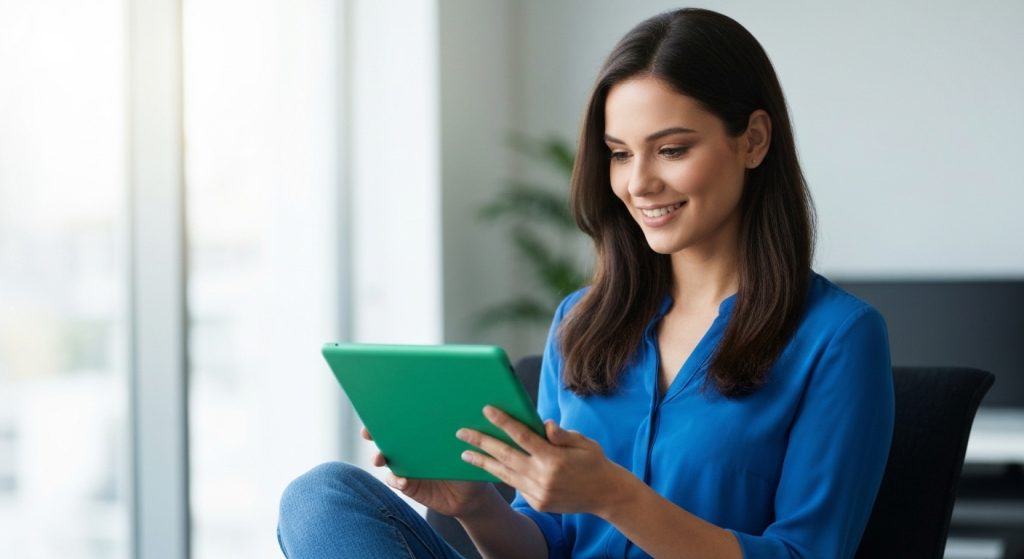 Pessoa analisando relatório de crédito positivo em tablet