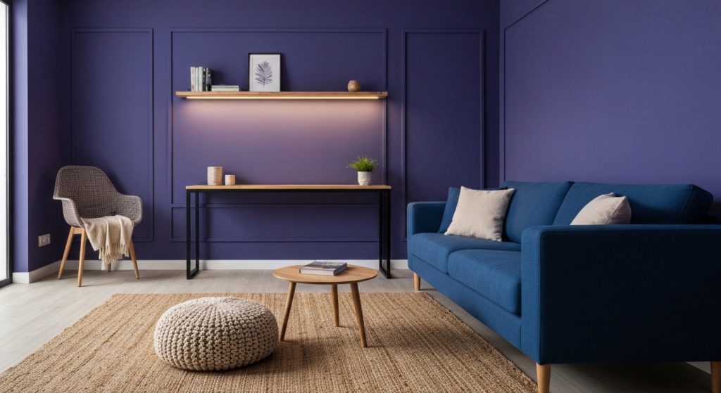 Sala de estar com diversas texturas e tecidos aconchegantes