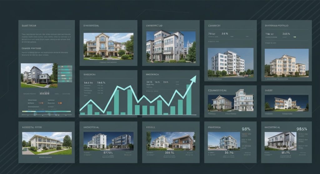 Gráfico de investimento imobiliário seguro com propriedades.