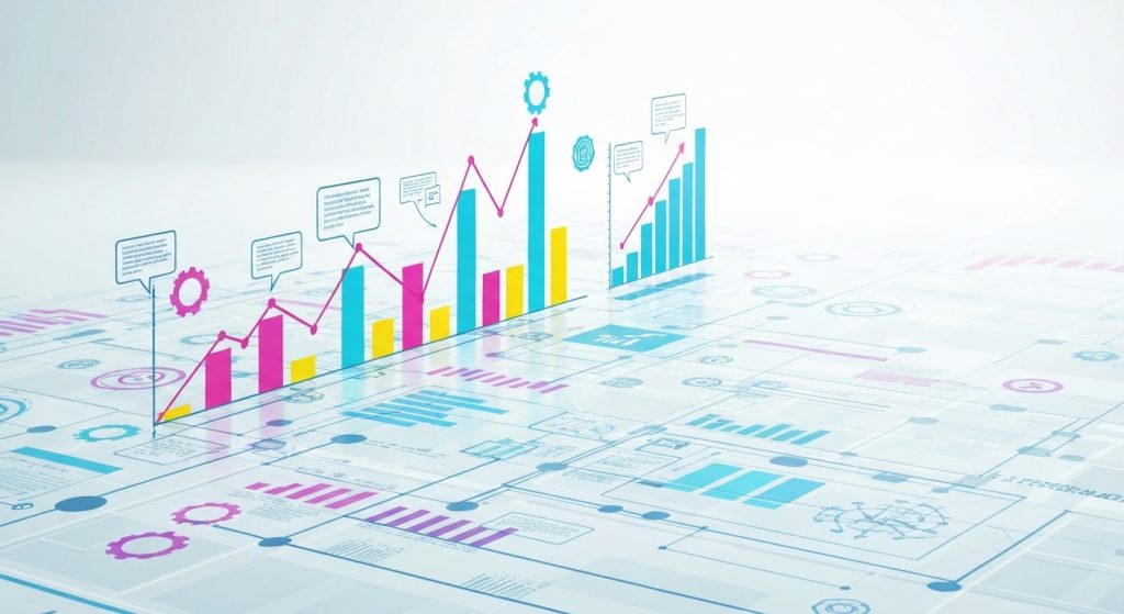 Representação visual de posicionamento estratégico com elementos digitais e de crescimento.
