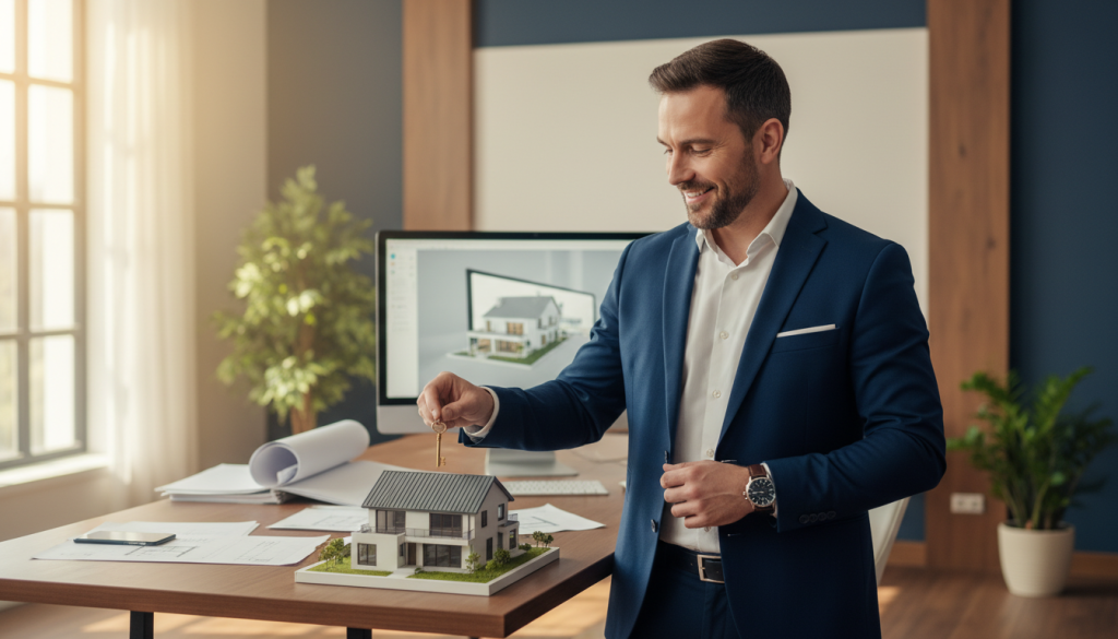 Autônomo com chaves de imóvel, representando a conquista do financiamento imobiliário.