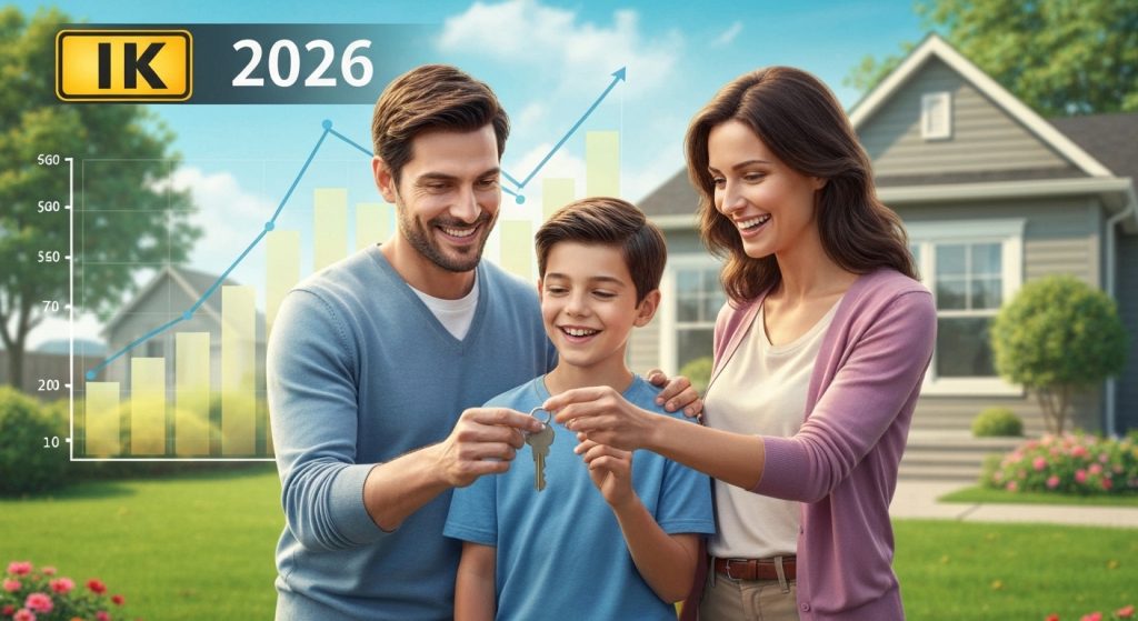 Família feliz recebendo a chave da casa própria após aprovação de financiamento.