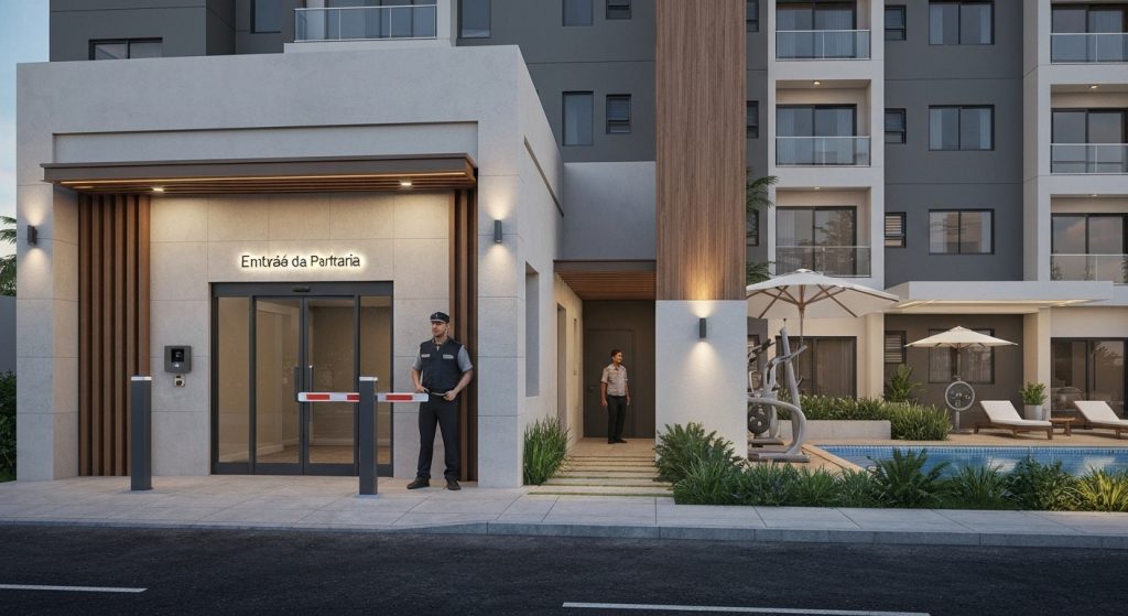 Condomínio residencial com foco em segurança e áreas comuns bem equipadas