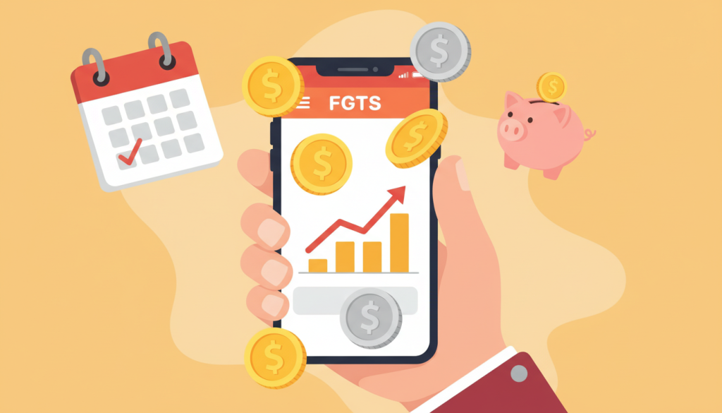 Ilustração de simulação de saque-aniversário do FGTS no celular