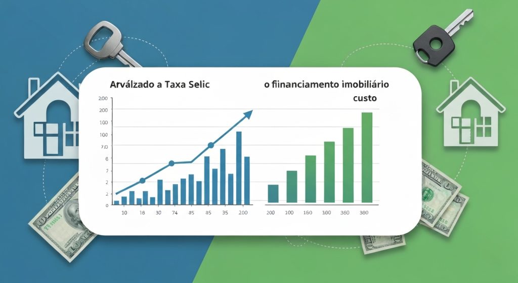Ilustração gráfica mostrando a influência da taxa Selic no custo do financiamento imobiliário.