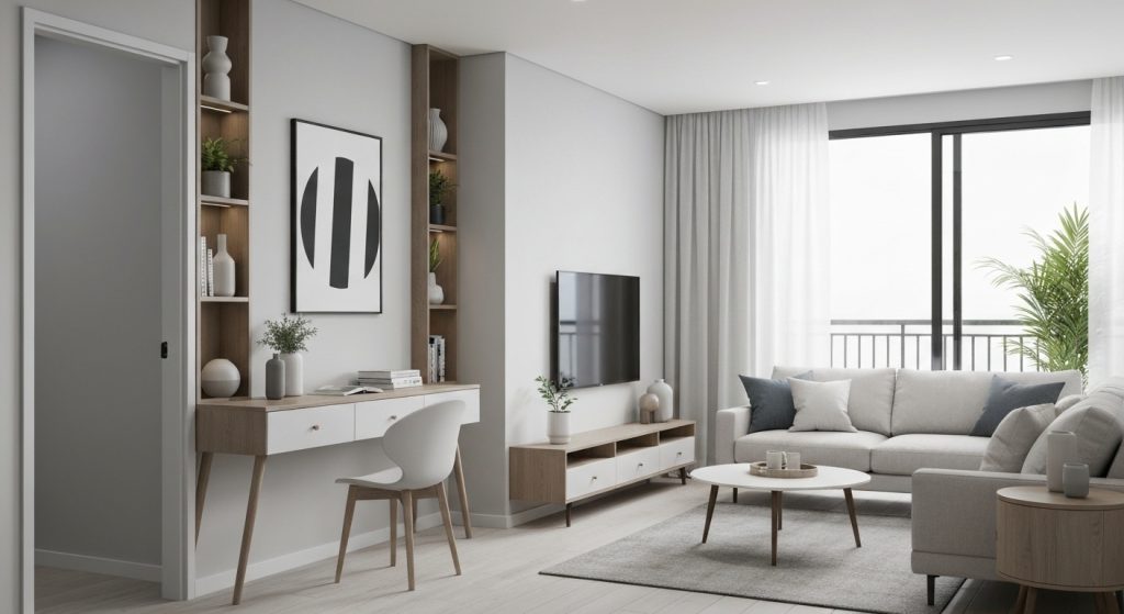 Apartamento moderno e funcional decorado para otimizar espaço