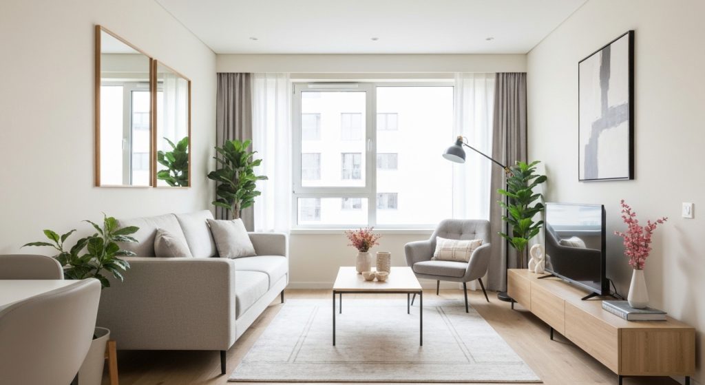 Sala de estar moderna em espaço pequeno