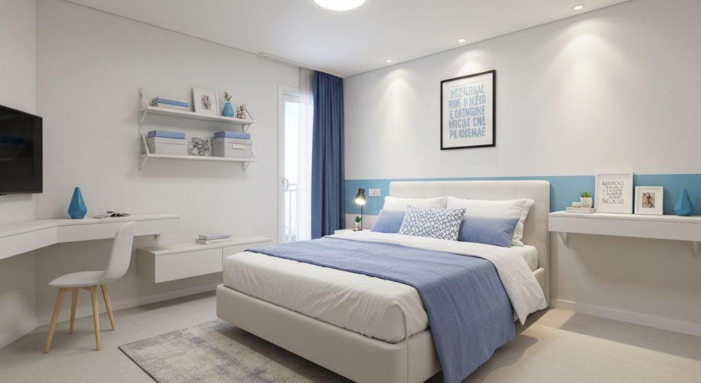 Quarto compacto transformado com soluções inteligentes para aproveitar melhor o espaço.