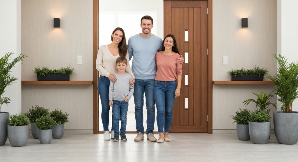 Família feliz comprando casa com FGTS