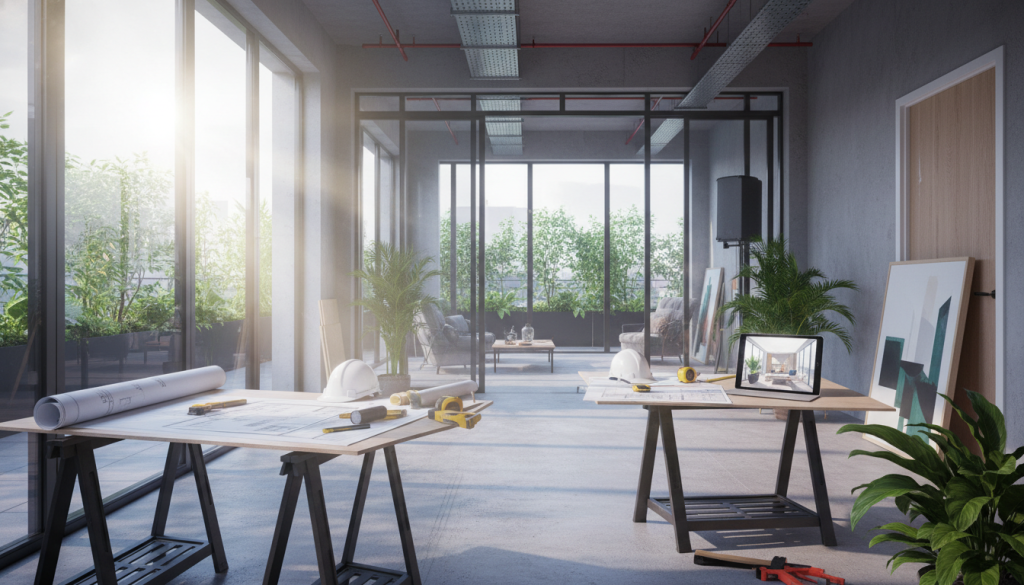 Apartamento em construção na planta com projetos e plantas