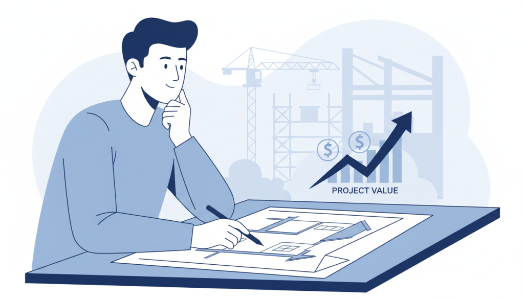 Pessoa analisando projeto de imóvel na planta