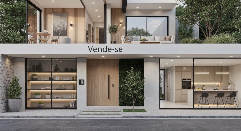 Casa moderna sendo vendida rapidamente, destacando valorização e marketing digital.