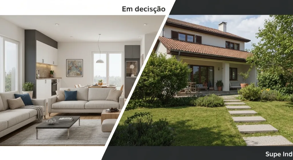 Comparativo visual entre apartamento e casa para compra de imóvel.