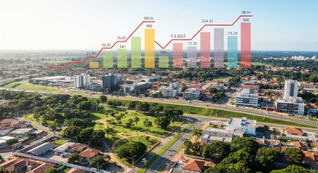 Visão panorâmica de bairros valorizados no Distrito Federal com projeção de crescimento imobiliário.