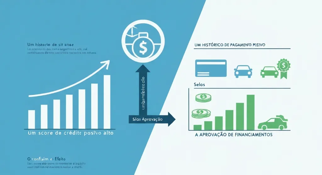 Infográfico explicando como o histórico de pagamento afeta o score de crédito e a aprovação de financiamentos.