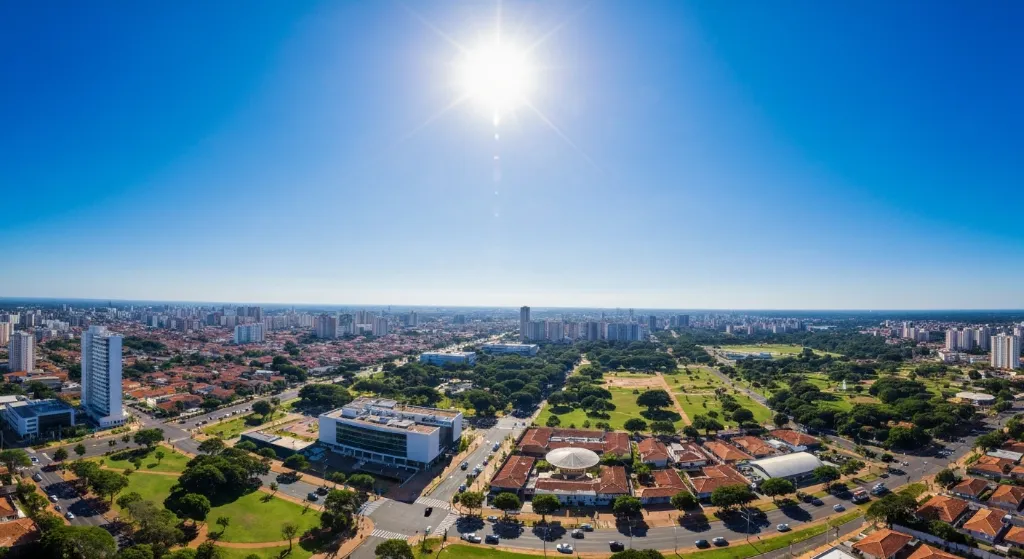 Panorama aéreo de Águas Claras, Brasília, destacando prédios modernos e infraestrutura