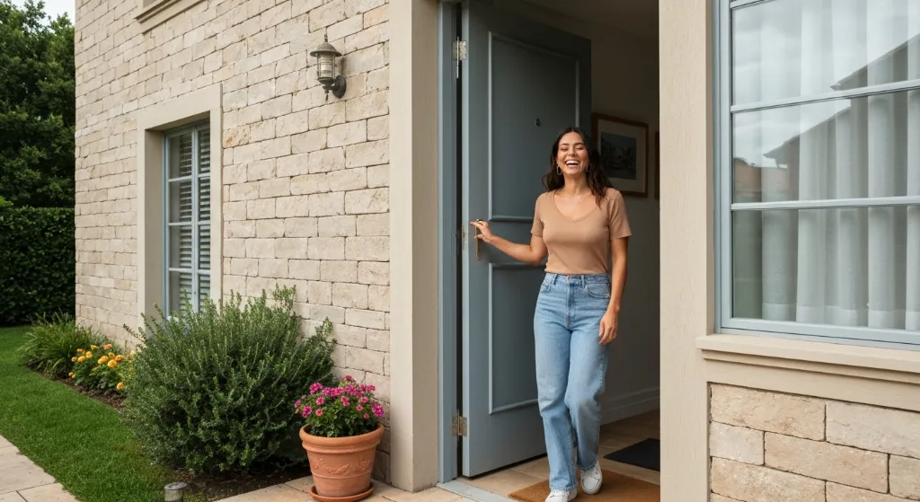 Comprador feliz recebe chaves de seu primeiro imóvel