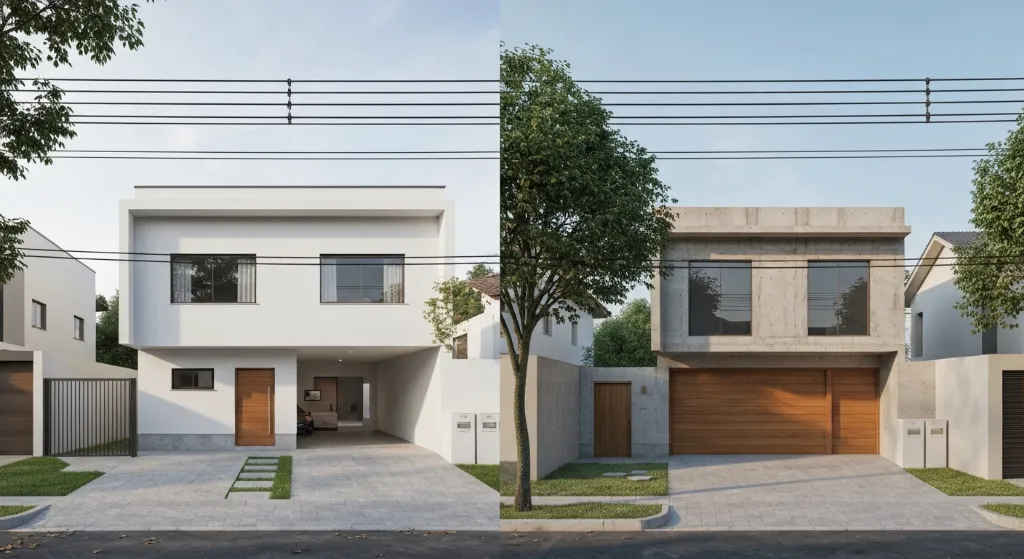 Comparação visual entre um imóvel na planta e um imóvel pronto para morar