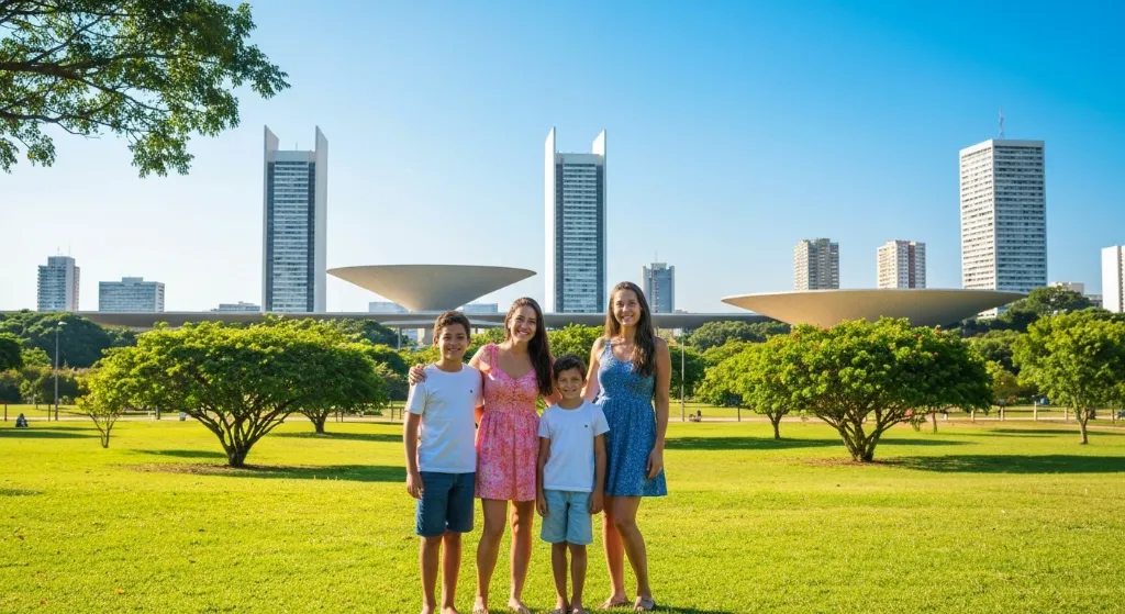 Família aproveitando dia em parque de Brasília, DF